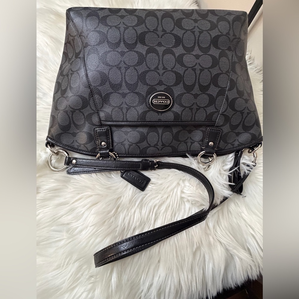 Coach F18917 Peyton Signature Tote Black Grey Logo Handbag Bag - Picture 8 of 10